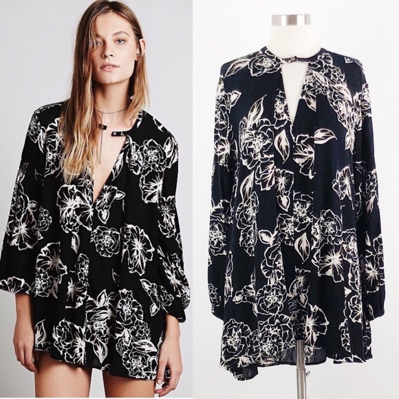 Free People Floral Foil Swing Tunic Dress - Picture 1 of 8